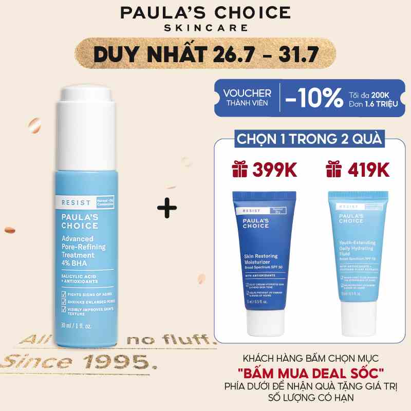 Lotion tái tạo và phục hồi da mụn Paula’s Choice Resist Advanced Pore - Refining Treatment 4% BHA - 30ml 7791