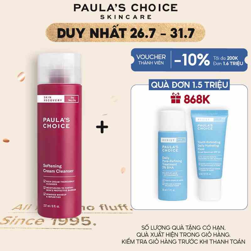 Sữa rửa mặt dành cho da khô phục hồi da và làm dịu Paulas Choice Skin Recovery Softening Cream Cleanser 237ml 1050