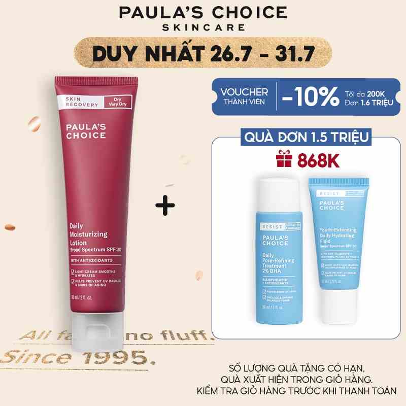 Kem chống nắng dưỡng ẩm phục hồi da tổn thương Paula’s Choice Skin Recovery Daily Moisturizing Lotion SPF30 60ml 1460