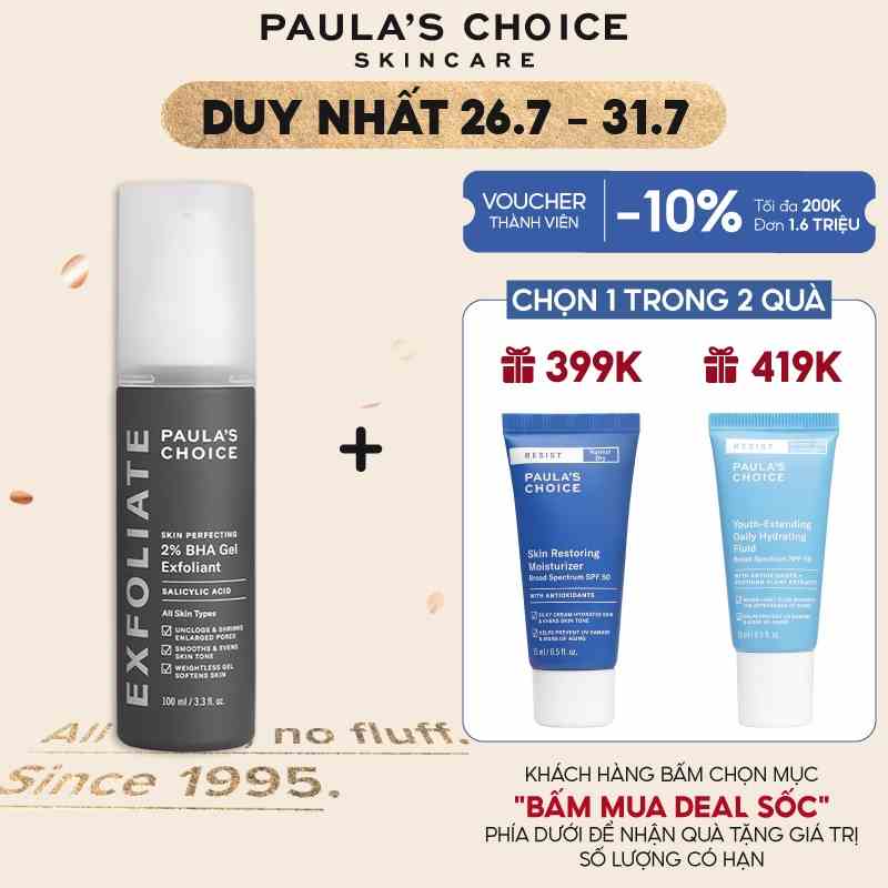 Gel loại bỏ tế bào chết Paulas Choice Skin Perfecting 2% BHA Gel Exfoliant 100ml mã 2040