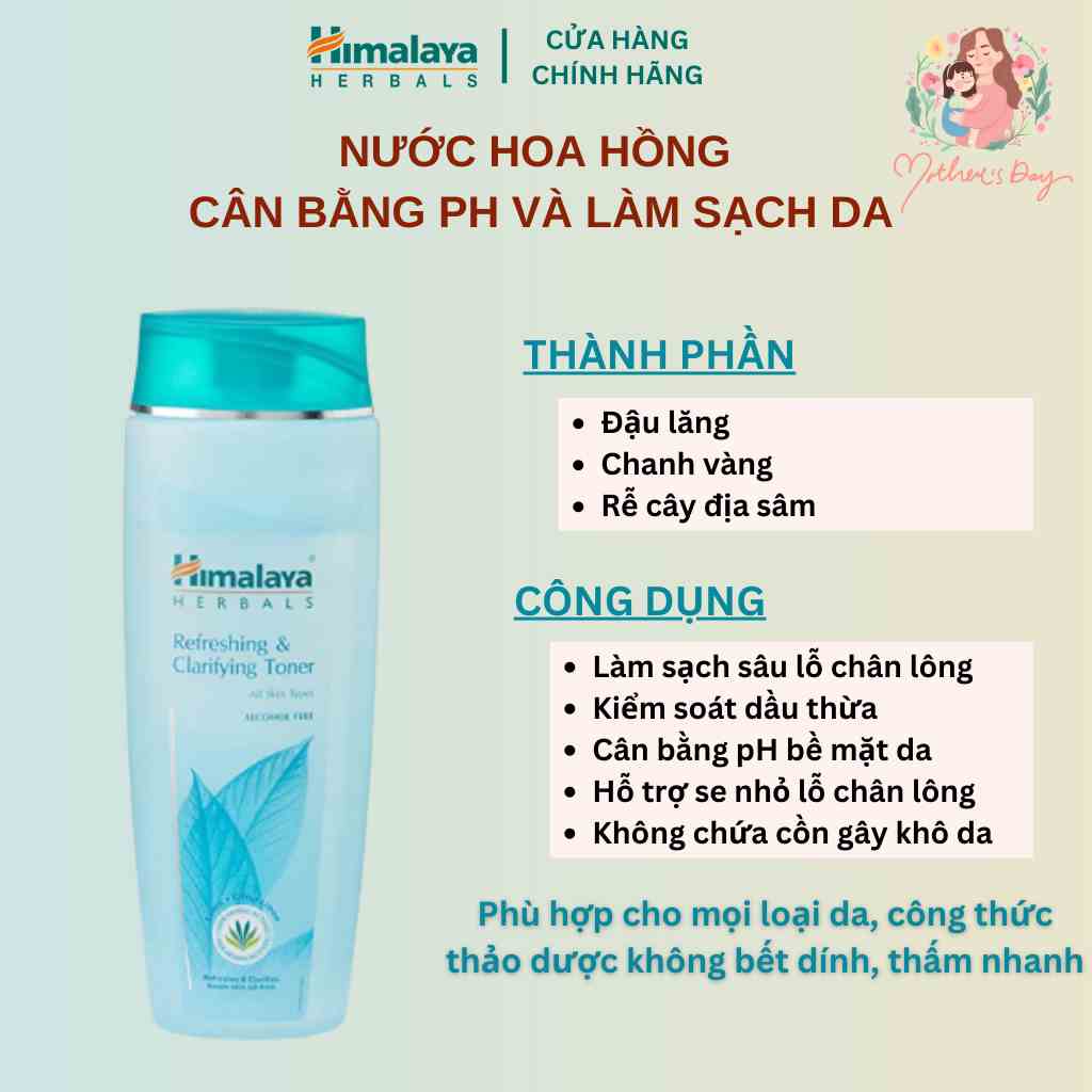 [Mã FMCG8 - 8% đơn 250K] Nước hoa hồng làm sạch mụn và cân bằng pH trên da Himalaya Refreshing & Clarifying Toner 100ml