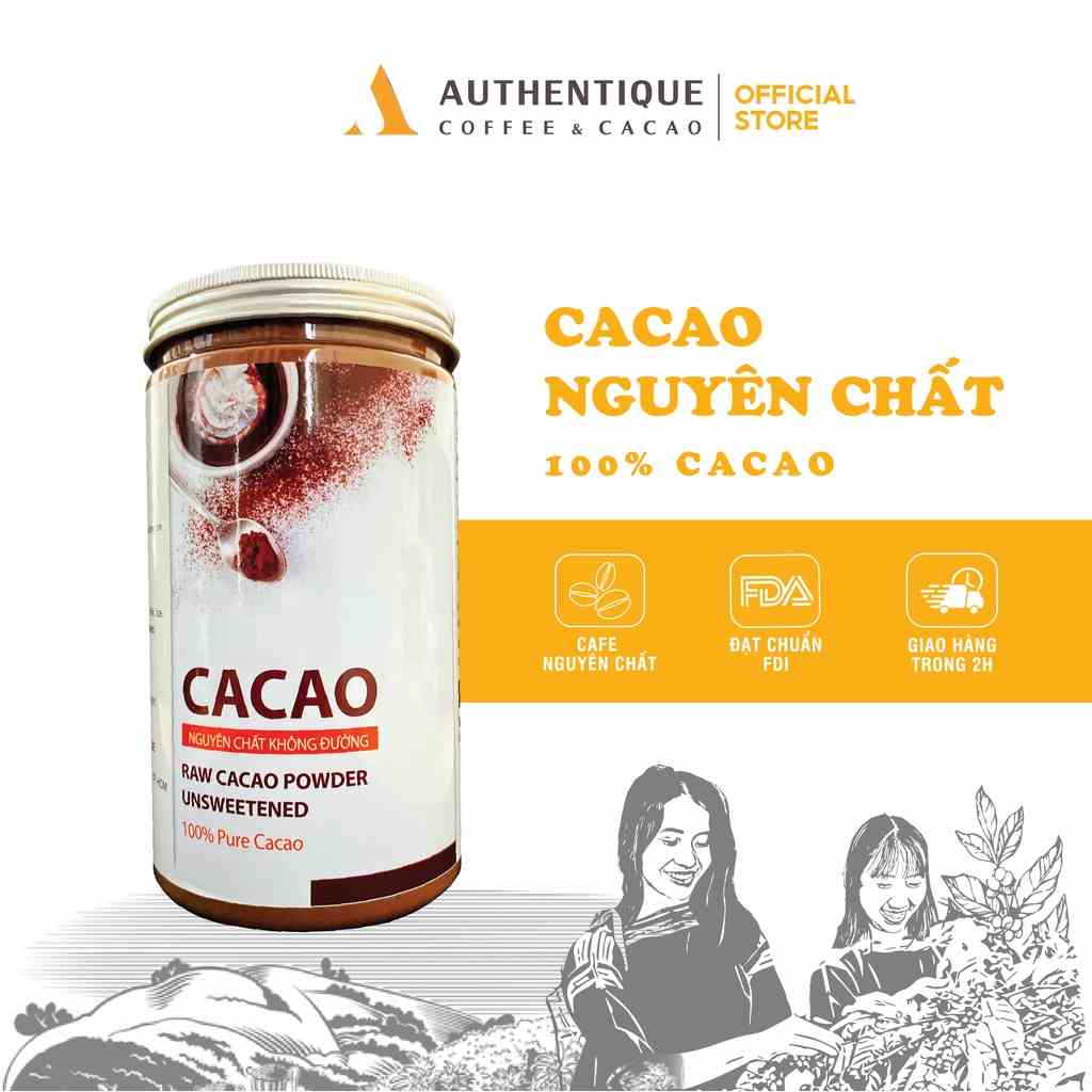 Bột Cacao Nguyên chất Không đường - Hũ 440gr - Hỗ trợ đẹp da, giữ dáng | Authentique Cacao