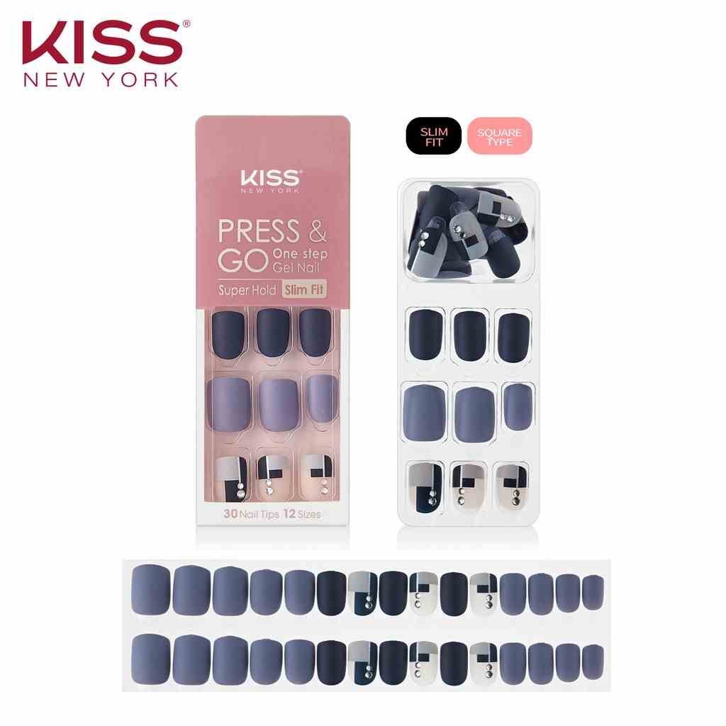 Bộ 30 Móng Tay Gel Tự Dán Press & Go Kiss New York Nail Box - Deep Green Marble (KPNS18K)