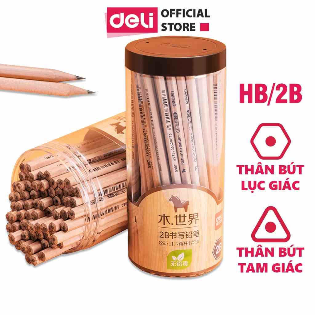 Hộp 30 bút chì lục giác Deli - HB/2B thân gỗ tự nhiên, an toàn cho người sử dụng, vẽ mỹ thuật phác thảo