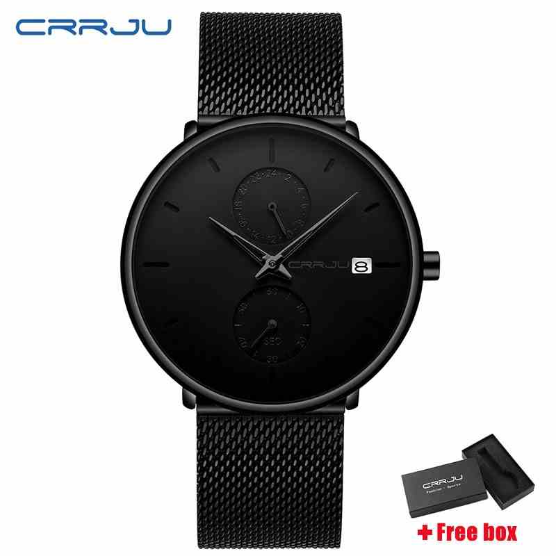 CRRJU Mens Watch Fashion Leisure Sports Waterproof Stainless Steel Quartz 2265