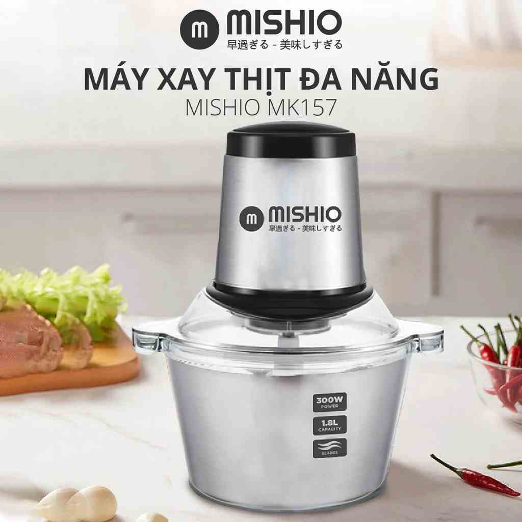 [Mã BMLTA35 giảm đến 35K đơn 99K] Máy xay thịt đa năng cối inox Mishio MK157 1.8L motor đồng nguyên chất