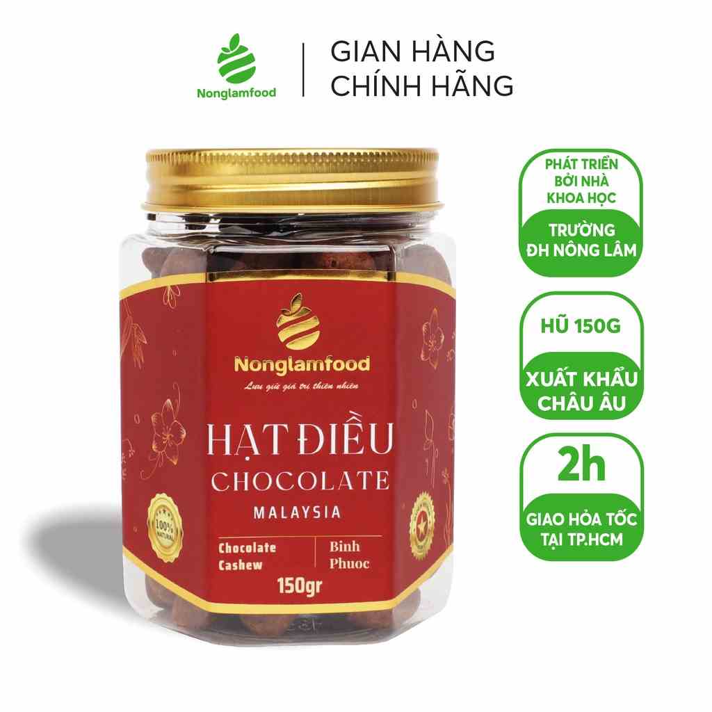 Hạt điều phủ chocolate Malaysia Nonglamfood hũ 150g | Quà tặng cao cấp cho người thân, doanh nghiệp