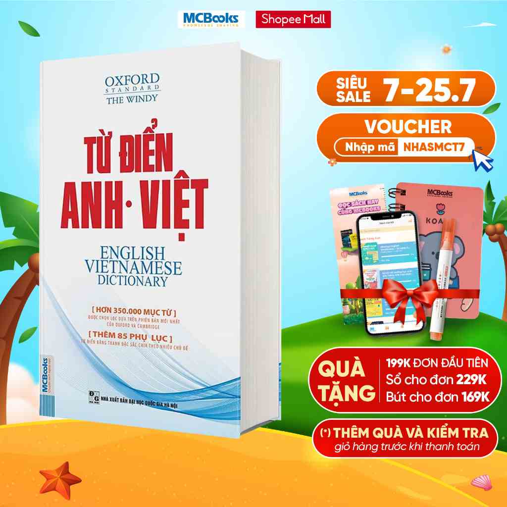 Sách - Từ Điển Anh VIệt Phiên Bản Bìa Mềm Màu Trắng - Giải Nghĩa Đầy Đủ Ví Dụ Phong Phú