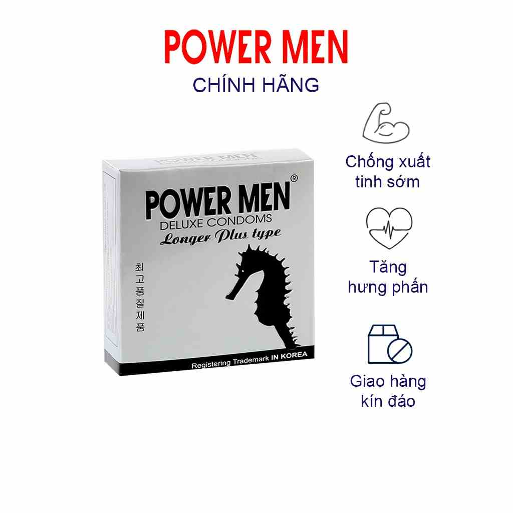 Bao cao su gân gai Powermen Longer Plus chống xuất tinh sớm Hộp 3 bao (LOT3)