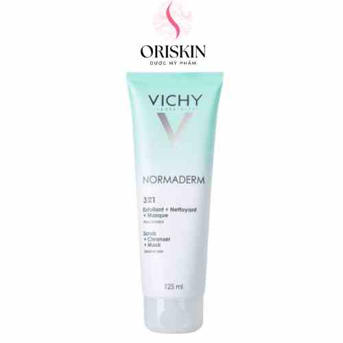 Vichy Sữa Rửa Mặt/ Mặt Nạ/ Tẩy Tế Bào Chết 3 Tác Dụng Vichy Normaderm 3in 1 Scrub + Cleanser + Mask 125ml