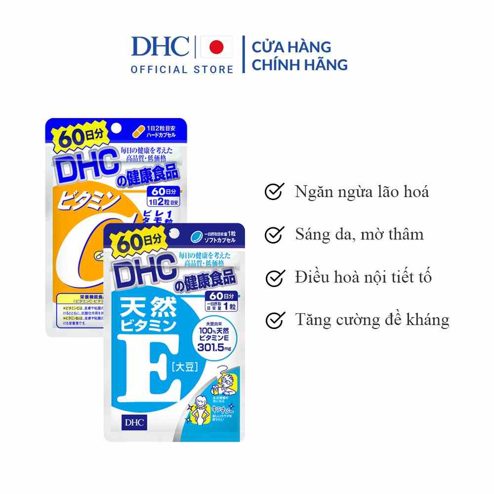 Combo Viên Uống DHC Trắng Hồng Và Mịn Màng 60 Ngày (Vitamin E 60 viên & Vitamin C 120 viên)