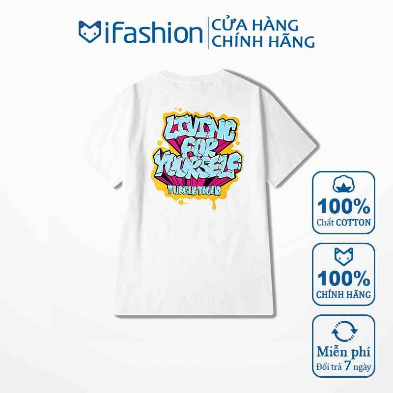 Áo thun tay lỡ iFashion 100% cotton dáng unisex form rộng in living for yourself N010