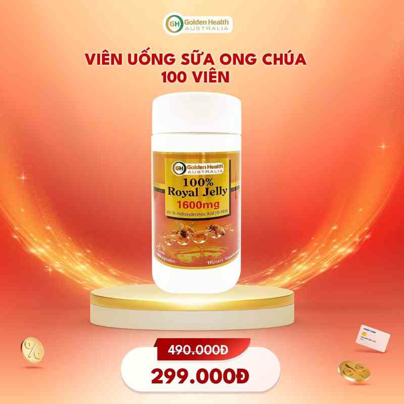 [Mã BMTTC60K giảm đến 60K đơn 50K] [GOLDEN HEALTH] Viên sữa ong chúa - Royal Jelly 1600mg hộp 100 Viên