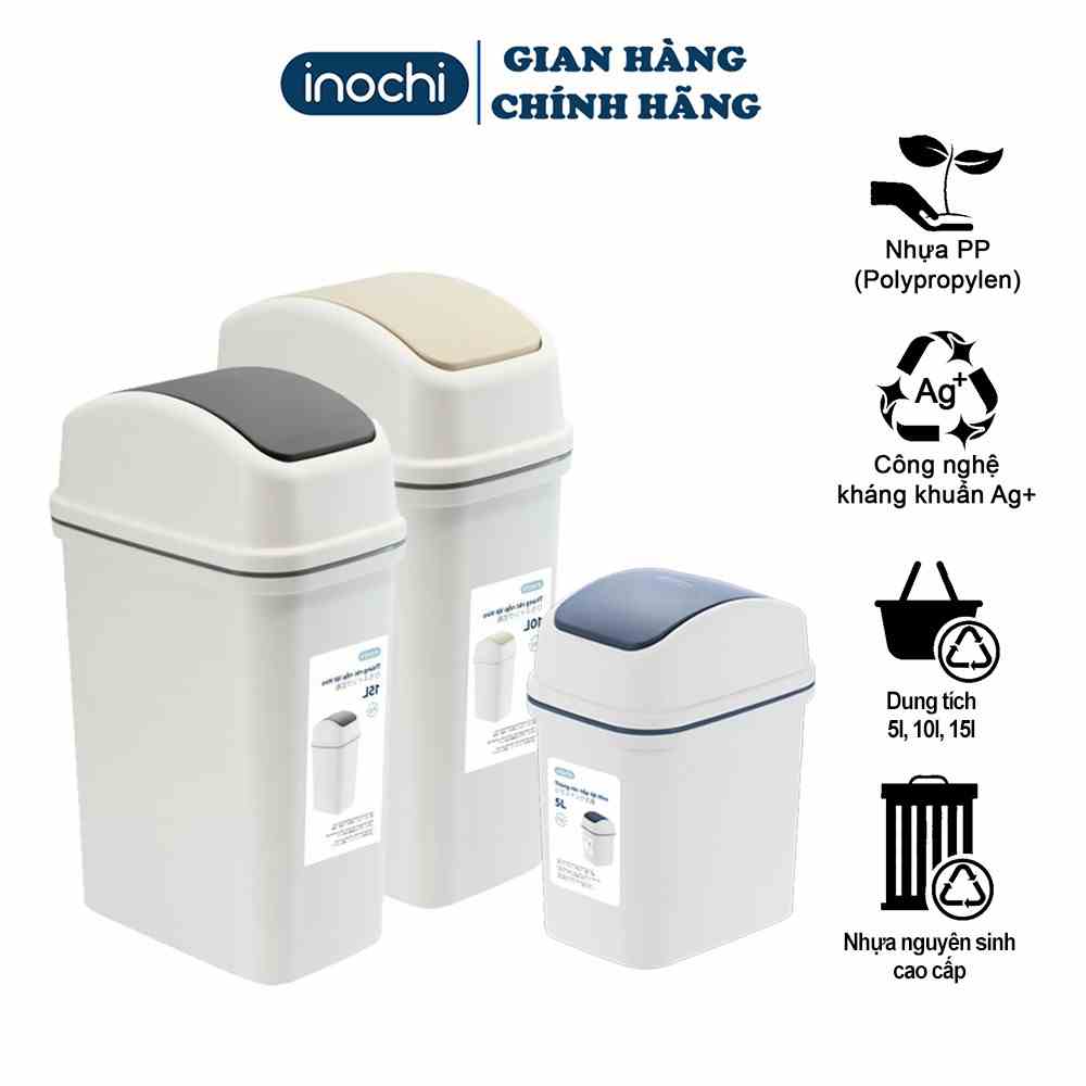 Thùng Rác Nhựa Nắp Lật Thông Minh Inochi 5Lít 10L 15L Làm Sọt Rác Văn Phòng, Khách Sạn, Đựng Rác Gia Đình THRNL05