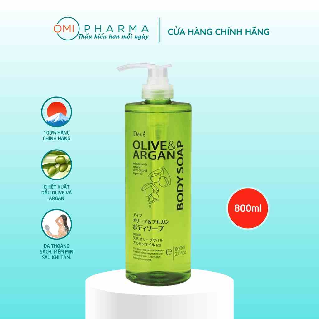 Sữa Tắm Chiết Xuất Dầu Olive & Argan Dưỡng Sáng, Làm Mềm Da Deve Body Soap (800ml)