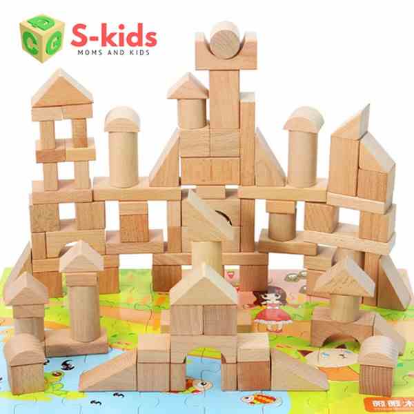 Đồ Chơi Gỗ S-Kids, Đồ Chơi Trẻ Em 100 Khối Lắp Ráp Xây Dựng Gỗ Tự Nhiên.