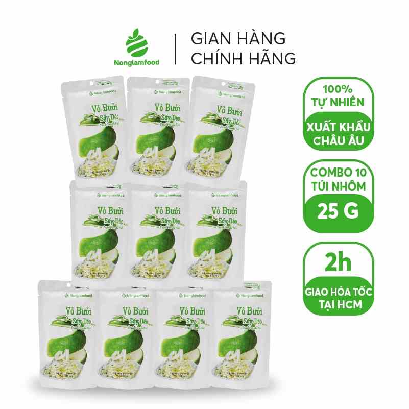 [Mã BMLTA35 giảm đến 35K đơn 99K] 10 Túi Vỏ Bưởi Sấy Dẻo Nonglamfood 25g | Trái cây sấy dẻo dinh dưỡng | Healthy Snack