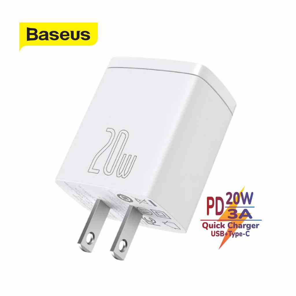 Củ sạc nhanh PD 20W Baseus Compact Quick Charger 2 cổng ( USB + Type C Dual Port, QC 3.0, chân cắm US ) nhỏ gọn