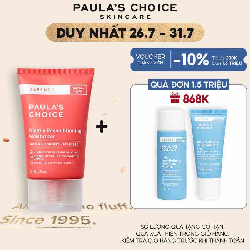 Dưỡng ẩm ban đêm khôi phục vẻ tươi trẻ cho làn da Paulas Choice Defense Nightly Reconditioning Moisturizer 60ml 2220