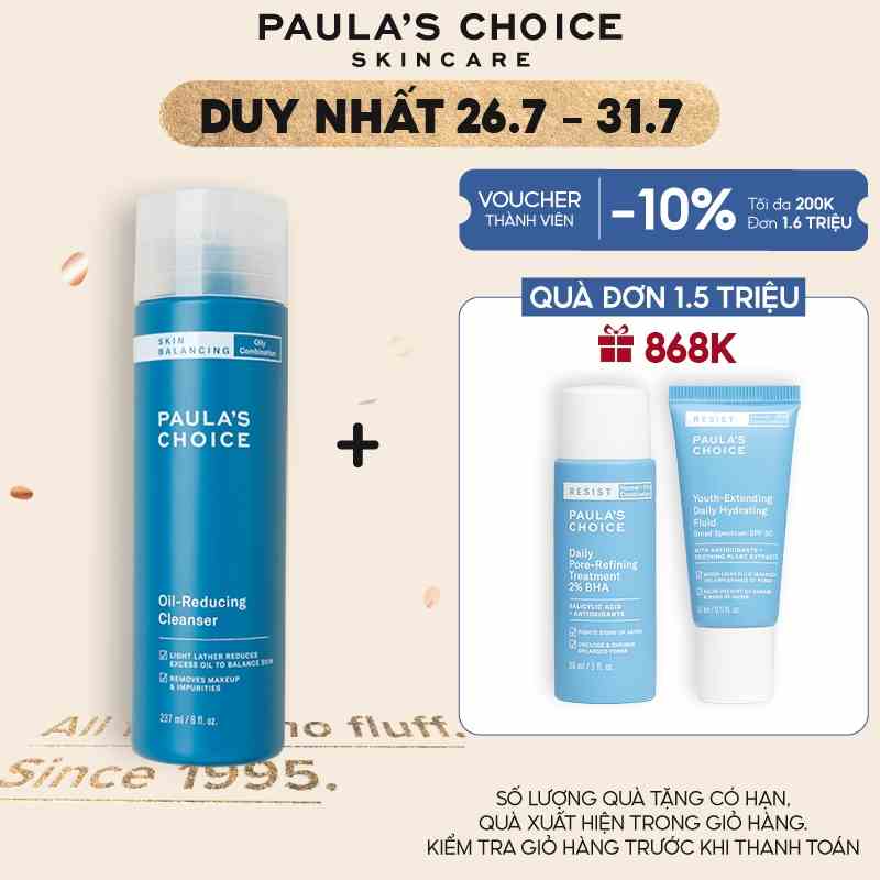 Sữa rửa mặt cân bằng độ ẩm và giảm dầu Paulas Choice Skin Balancing Oil Reducing Cleanser 237ml mã 1150