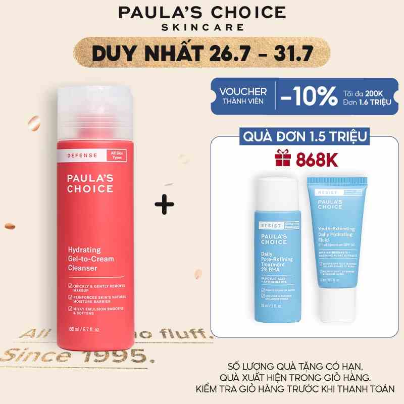 Sữa rửa mặt ngăn ngừa tác hại từ môi trường Paula’s Choice Defense Hydrating Gel to Cream Cleanser 198ml 2210