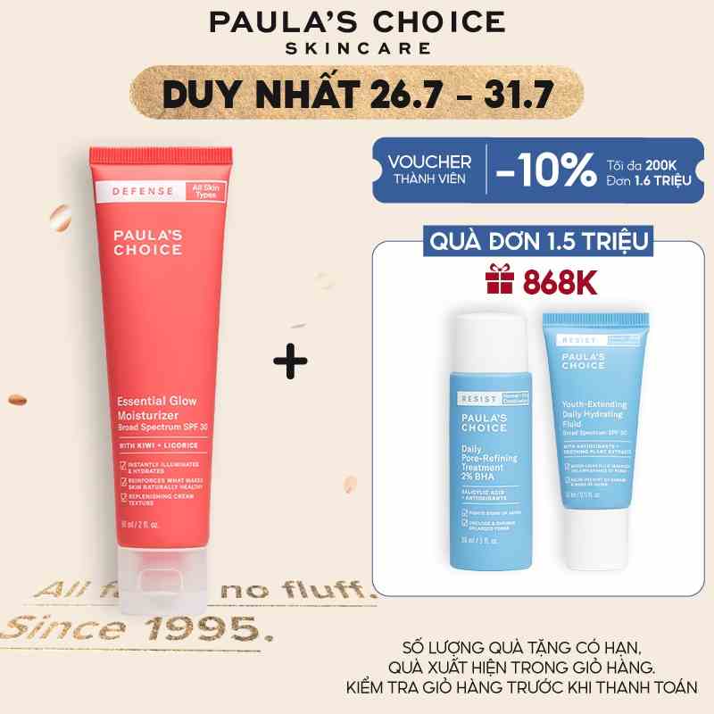 Kem dưỡng tái tạo da chống nắng phổ rộng SPF 30 Paulas Choice Defense Essential Glow Moisturizer SPF30 60ml 2230