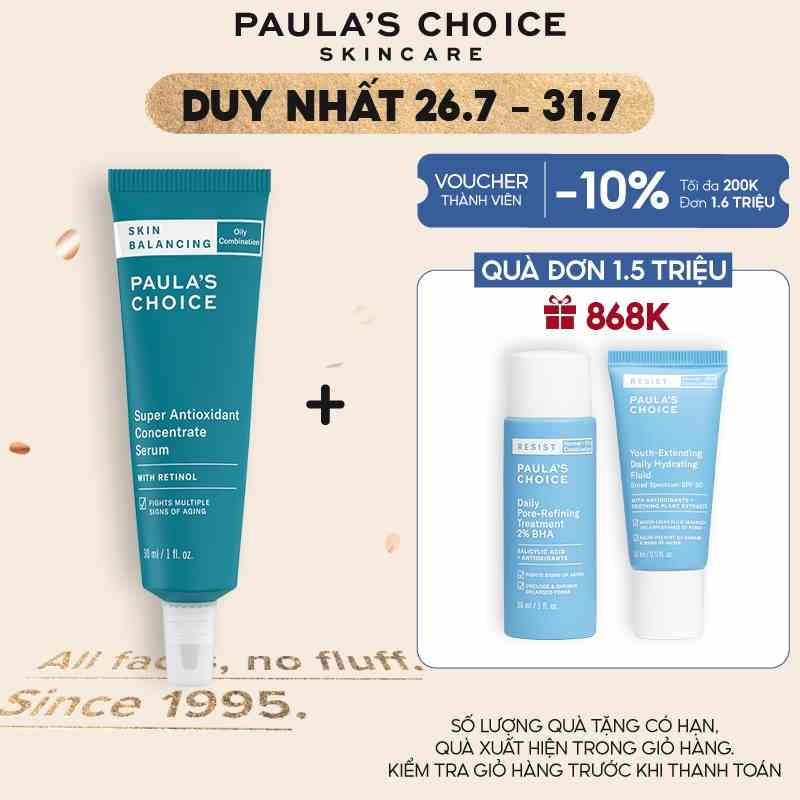 Tinh chất chống lão hóa cân bằng độ ẩm Paulas Choice Skin Balancing Super Antioxidant Concentrate Serum 30ml Mã: 3350