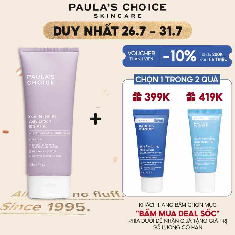 Kem dưỡng thể chứa 10% AHA Paulas Choice Skin Revealing Body Lotion 10% AHA 210ml mã 5900