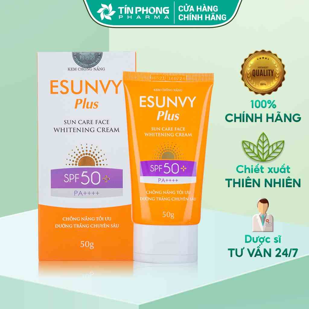 Kem Chống Nắng Esunvy Plus Sun Care Face SPF50+/PA++++ Phù Hợp Cho Da Nhạy Cảm, Bảo Vệ Da Hoàn Hảo Tuýp 50g TMP014