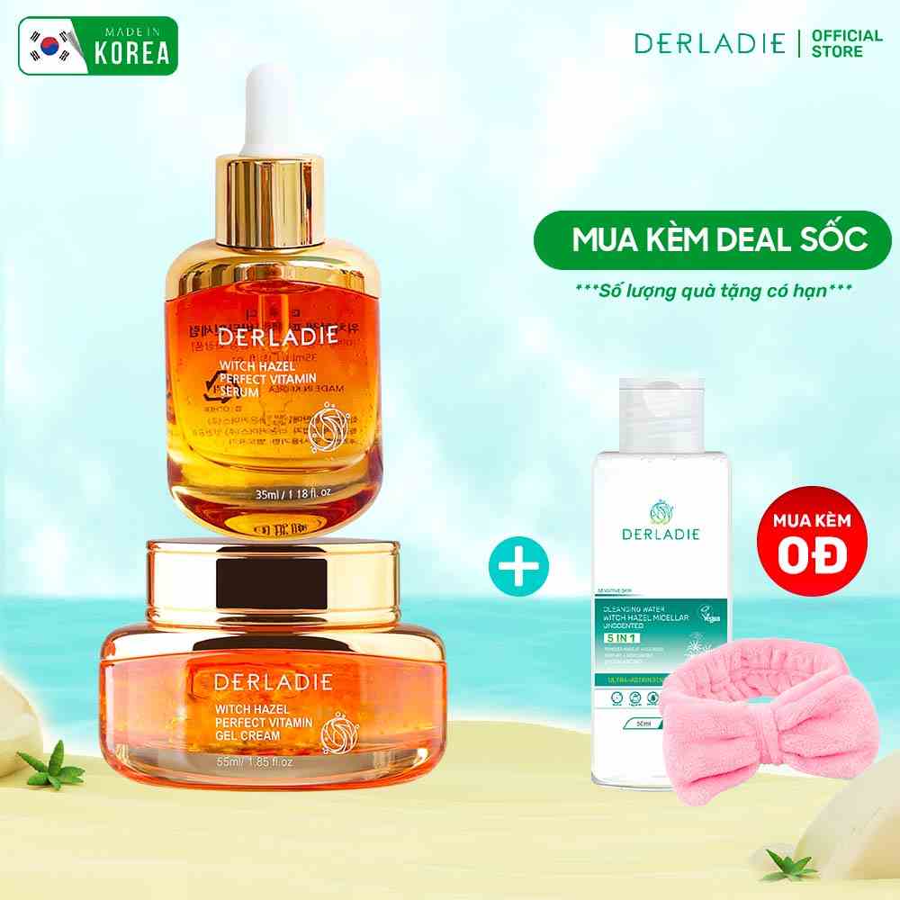 Bộ đôi Serum, Kem dưỡng Derladie Witch Hazel Perfect Vitamin ngừa mụn, giảm thâm, làm đầy sẹo rỗ