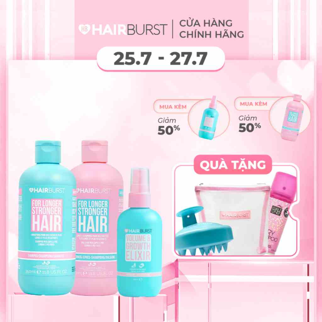 Combo Gội Xả + Xịt Dưỡng Chăm sóc Mọc Tóc Hairburst 350ml/chai + 125ml