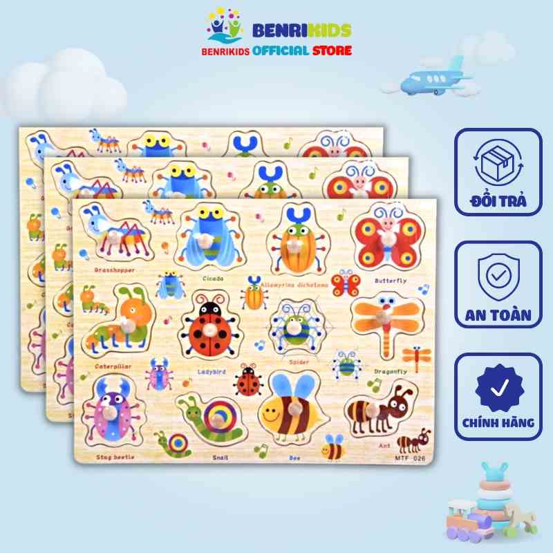 Bảng Núm Gỗ Benrikids Chủ Đề Côn Trùng Cho Bé Vừa Học Vừa Chơi