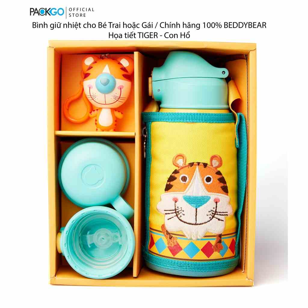 Bình giữ nhiệt cho Bé Trai hoặc Gái Chính hãng 100% Beddy Bear Tiger - Con Hỗ - 3 nắp thay thế - tặng móc khóa