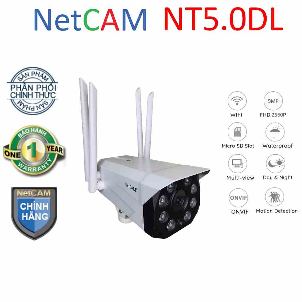 [Mã BMLTB200 giảm đến 100K đơn 499K] Camera giám sát IP wifi ngoài trời NetCAM NT5.0DL 5MP - Hãng Phân Phối Chính Thức