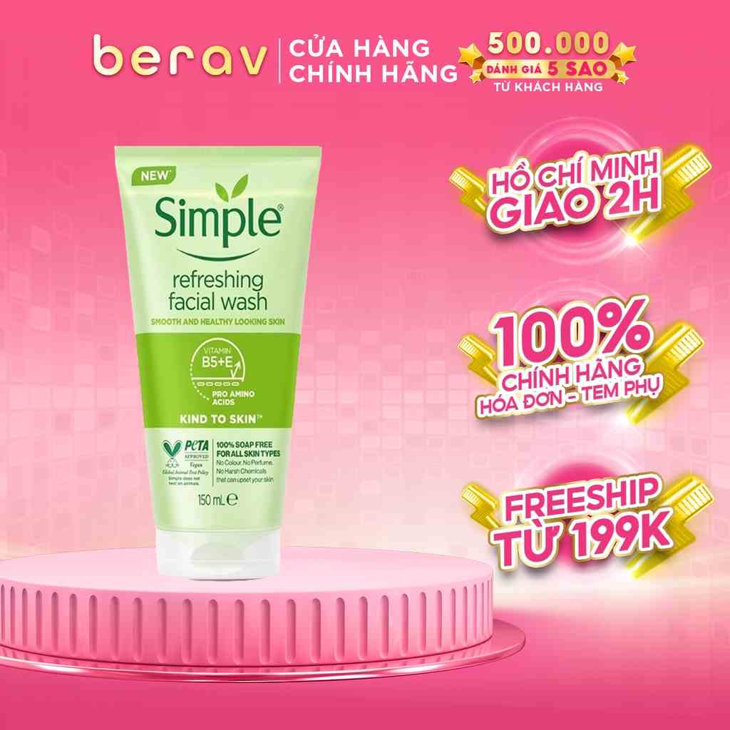 Sữa Rửa Mặt Simple Gel Kind To Skin Facial Wash Làm Sạch Da, Dưỡng Ẩm và Kiềm Dầu 150ml