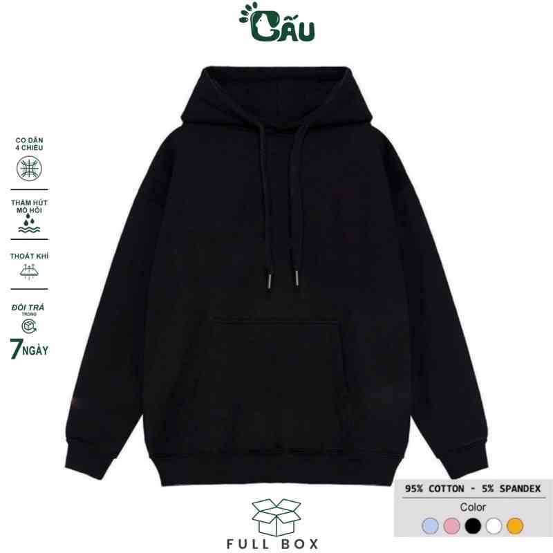 Áo khoác hoodie GẤU 194 Nam Nữ vải nỉ co dãn, dày dặn mềm mịn form rộng - Hoodie Trơn