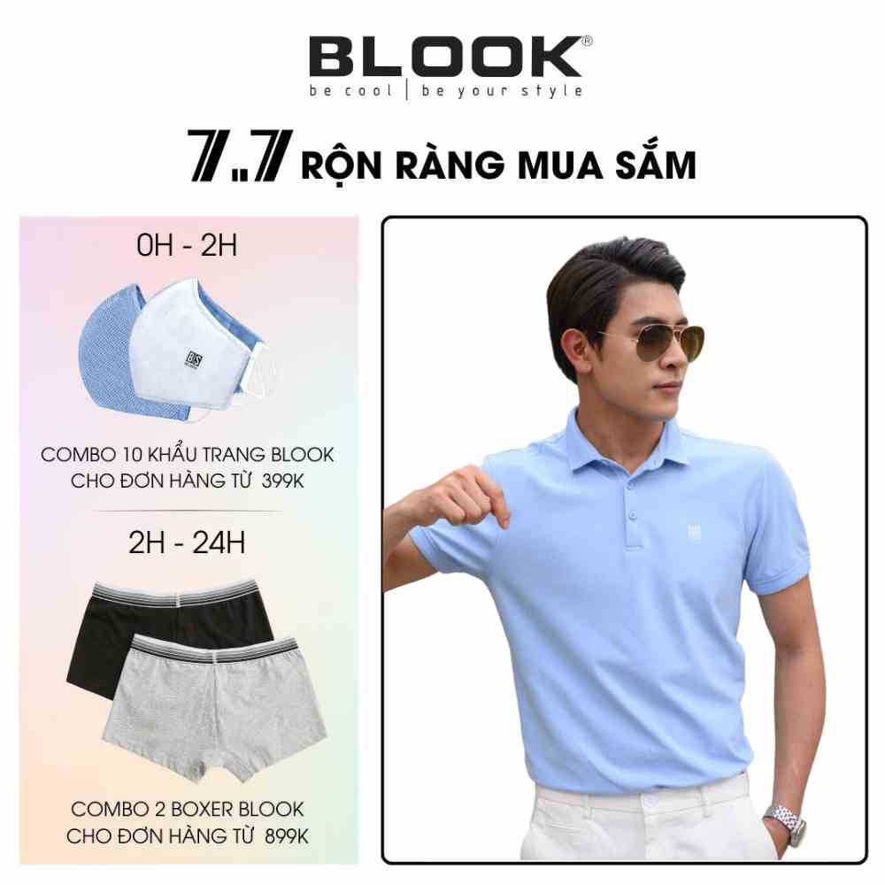 Áo polo nam basic BLOOK chất vải thun cá sấu cotton co giãn in logo BS đơn giản 3 màu 33289