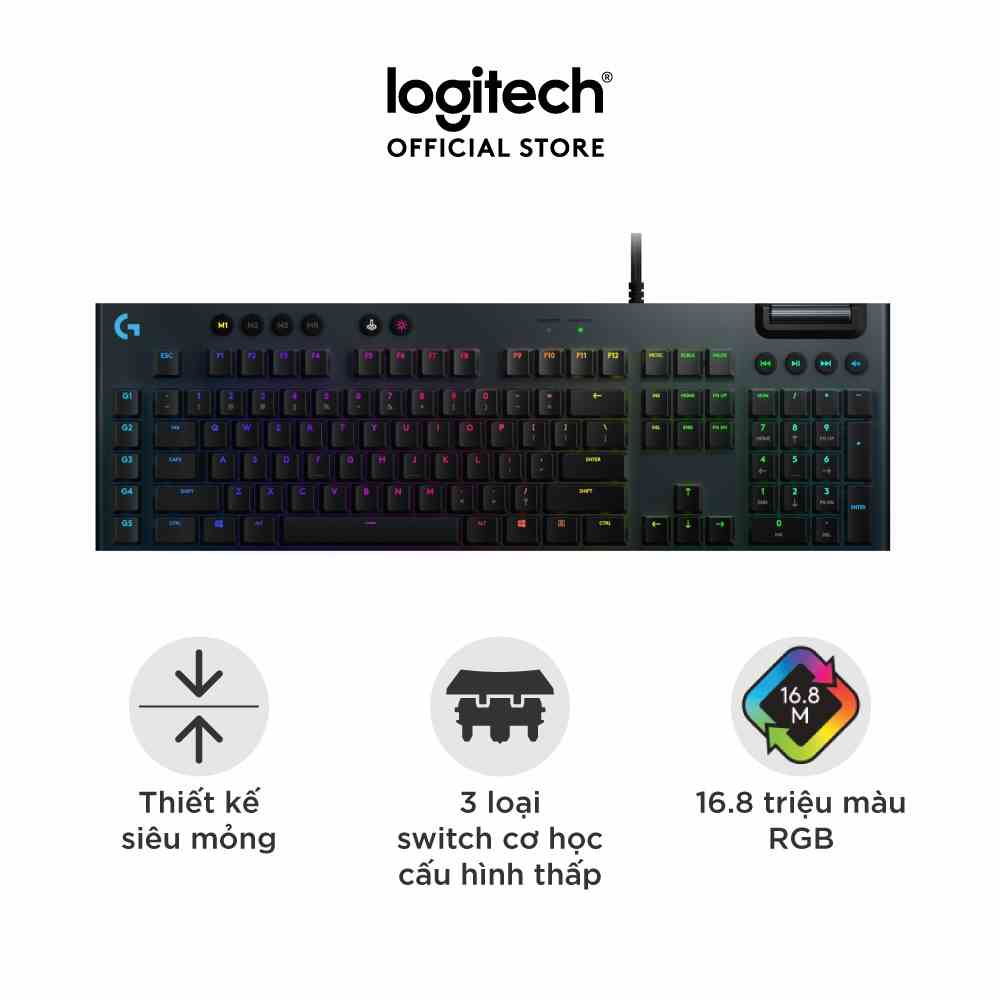 [Mã ELCL7 giảm 7% đơn 300K] Bàn phím game có dây cơ học Logitech G813 - 3 loại phím cơ GL switch cấu hình thấp, RGB