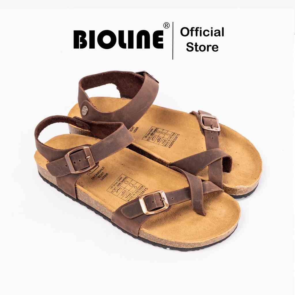 ( Mẫu Da Thật ) D14 - Sandal Birken Đế Trấu BIOLINE Official Thiết Kế Unisex Quai Xỏ Ngón Da Bò