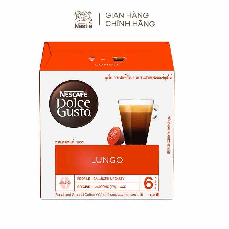 Cà phê đen rang xay Nescafé Dolce Gusto - Lungo hộp 104g (16 viên nén x 6.5g)