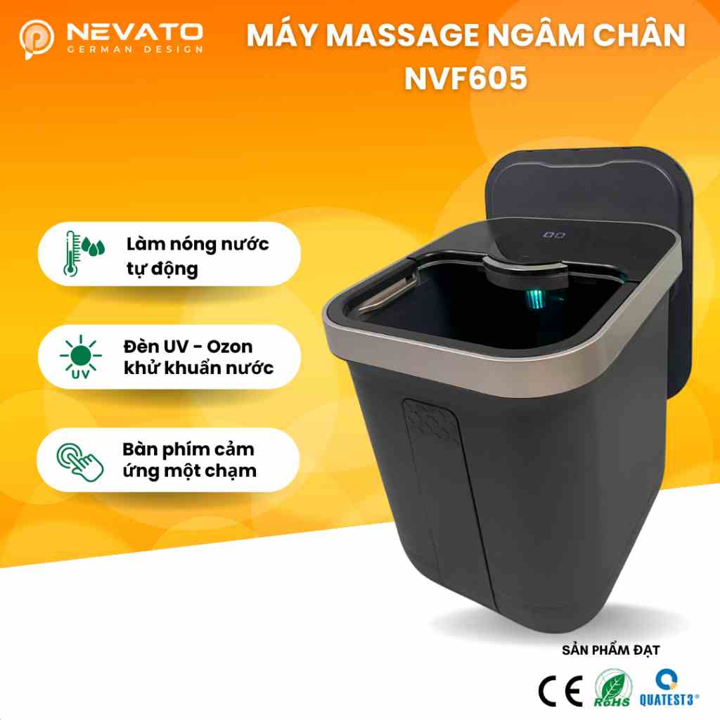 Bồn Ngâm Chân Massage Diệt Khuẩn Thông Minh Nevato NVF605 Công Suất 800W