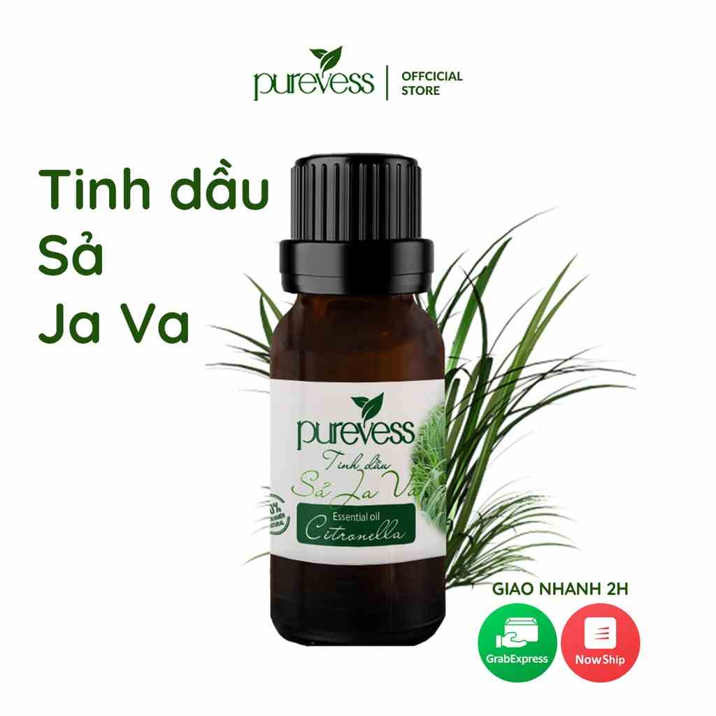 Tinh dầu Sả Java Purevess, thiên nhiên nguyên chất, giúp thư giãn và đuổi muỗi. 20ml