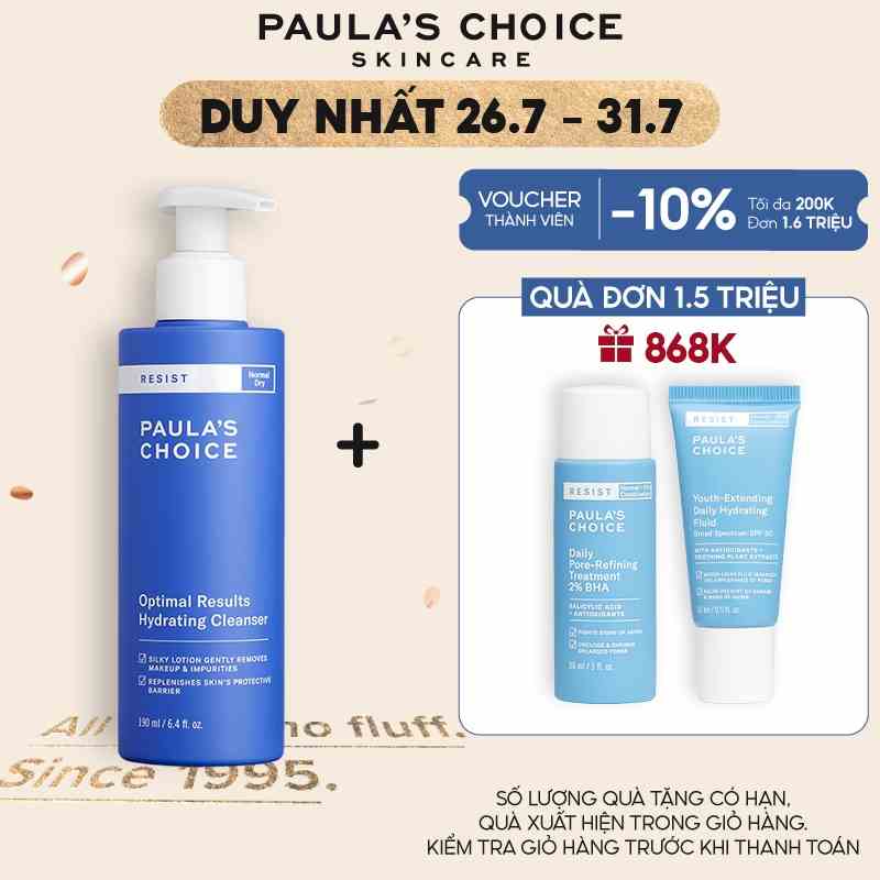 Sữa rửa mặt dưỡng ẩm tối ưu Paulas Choice Optimal Result Hydrating Cleanser 190ml 7600