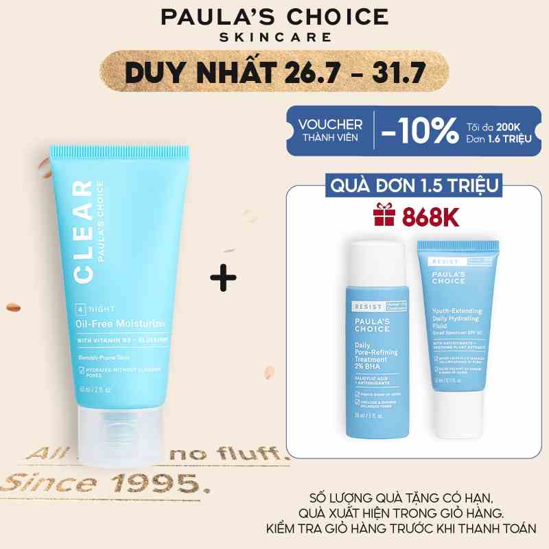 Kem dưỡng ẩm không dầu dành cho da mụn Paulas Choice OilFree Moisturizer 60ml 3800