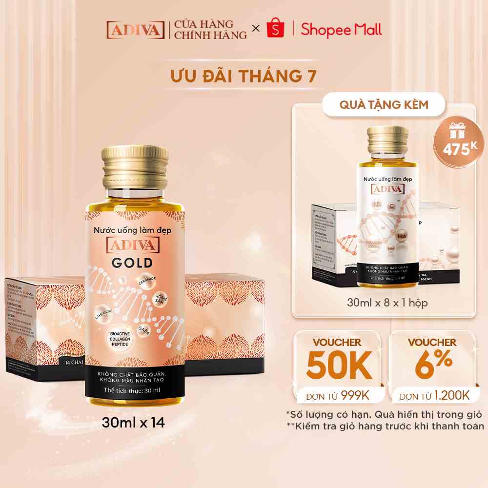 Nước Uống Làm Đẹp Collagen ADIVA Gold (14 Chai/Hộp)