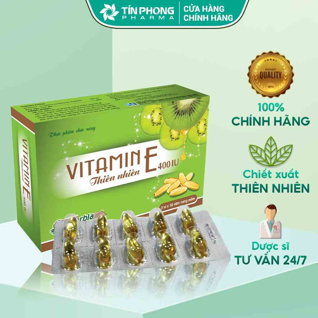 Viên Uống Bổ sung Vitamin E Etinfo 400IU Thiên Nhiên Giúp Giảm Lão Hóa, Da Sáng Khỏe Đẹp Tự Nhiên Hộp 30 Viên TTP027