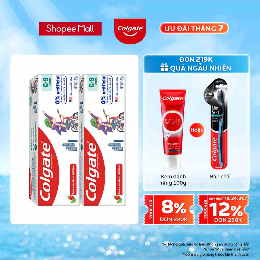 Bộ 2 Kem đánh răng Colgate Kid Free From cho trẻ em 6-9 tuổi không chất bảo quản 80g