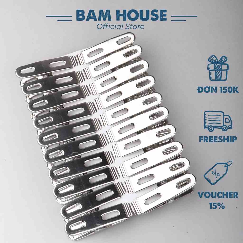 Bộ 20 kẹp quần áo inox Bam House cao cấp siêu bền KAI02 – Gia dụng bếp