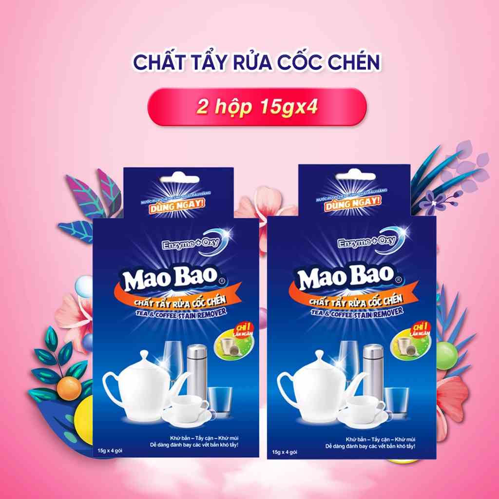 Chất Tẩy Rửa Cốc Chén siêu Sáng Bóng - Tea & Coffee Stain Remover Mao Bao hộp 15g x 4 gói - 2 hộp