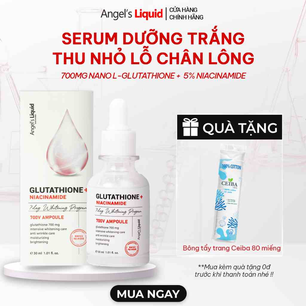 Serum Dưỡng Trắng Se Khít Lỗ Chân Lông Angels Liquid Glutathione + 5% Niacinamide 7Day Whitening Ampoule 30ml